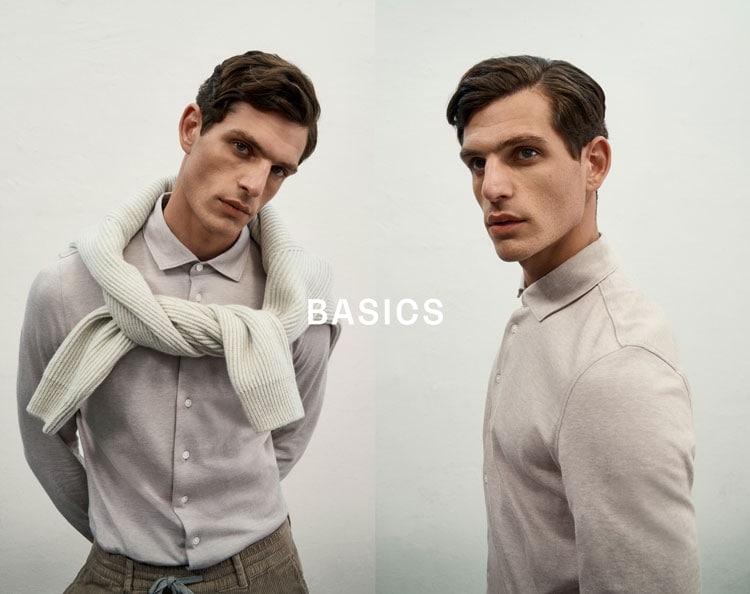 Basics, Mann trägt Hemd aus Baumwolle und darüber einen Pullover umgehangen