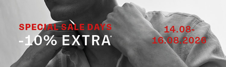 „SPECIAL SALE DAYS: Sommerlicher Premium Look mit ‚–10 % EXTRA‘ vom 14.08. bis 16.08.2026 – jetzt Herrenmode entdecken.“