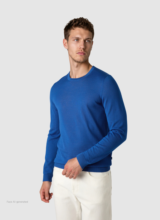 Pullover Rundhals 1/1 Arm Medium Blue Frontansicht