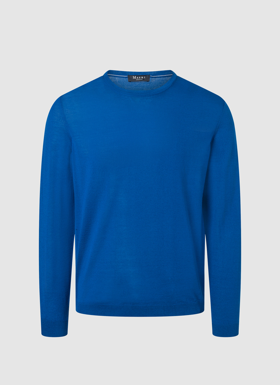 Pullover Rundhals 1/1 Arm Medium Blue Frontansicht