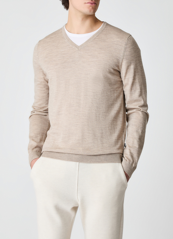 Pullover V-Ausschnitt 1/1 Arm Iced Latte Frontansicht