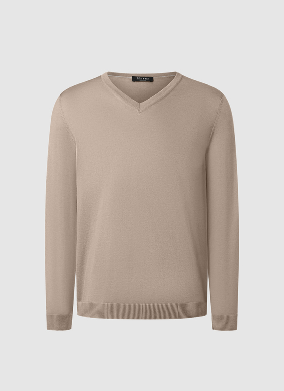 Pullover V-Ausschnitt 1/1 Arm Iced Latte Frontansicht
