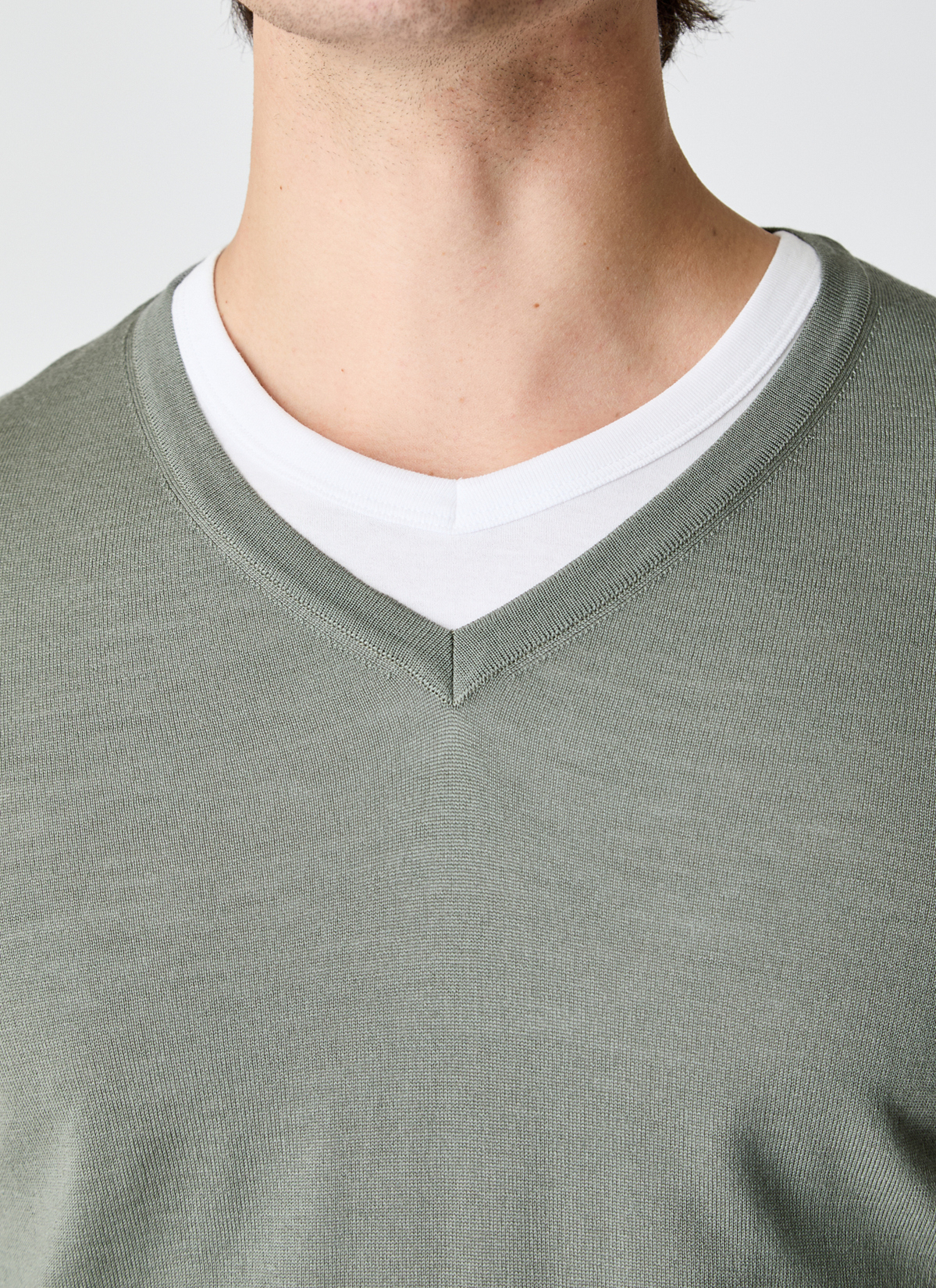 Pullover V-Ausschnitt 1/1 Arm, Foggy Teal Detailansicht 2