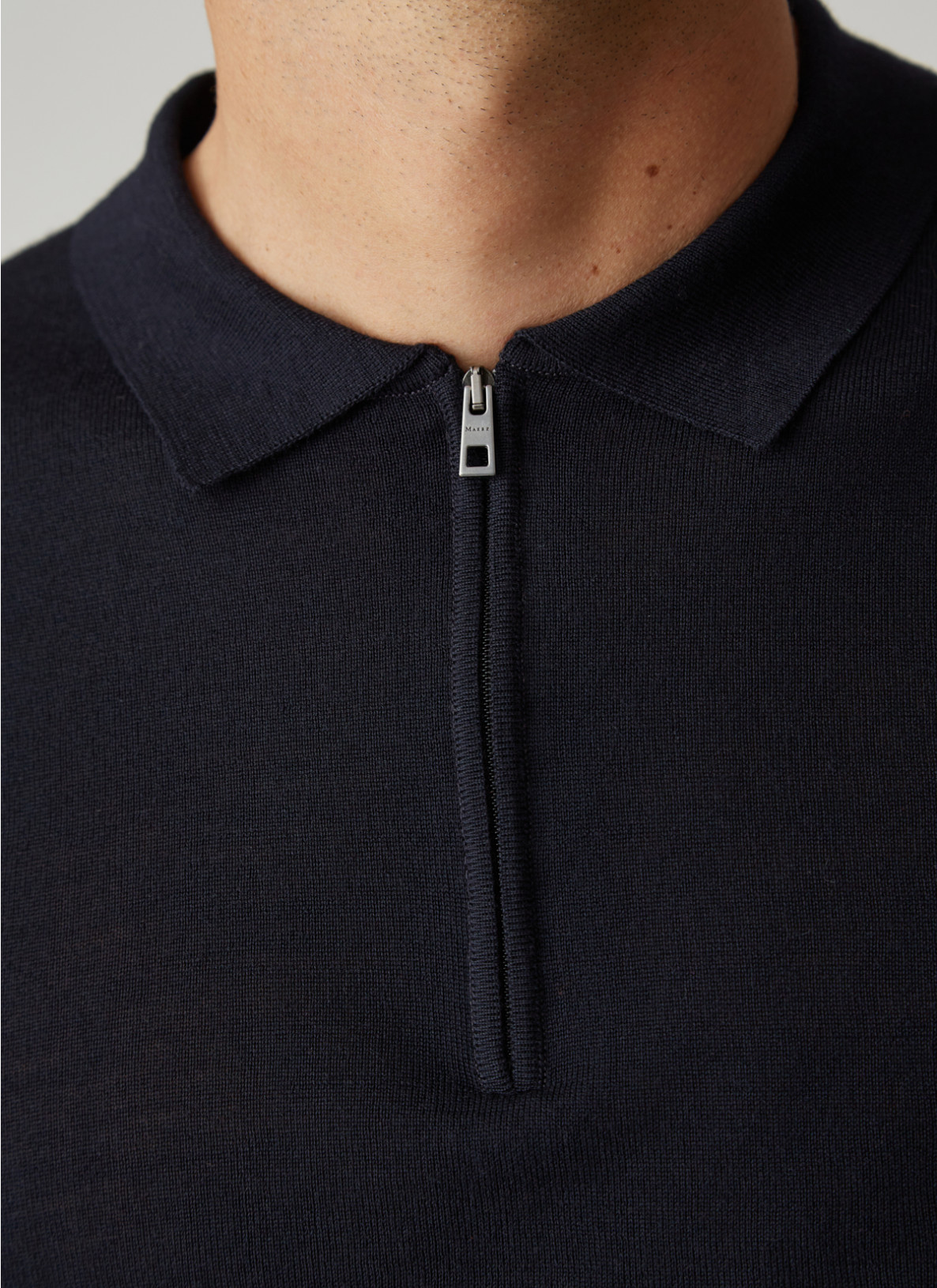 Pullover Polokragen Zip 1/1 Arm, Navy Detailansicht 2