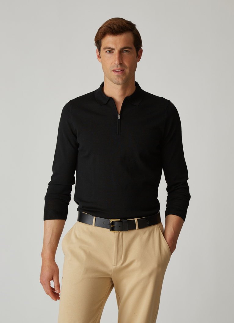 Pullover Polokragen Zip 1/1 Arm, Black Frontansicht