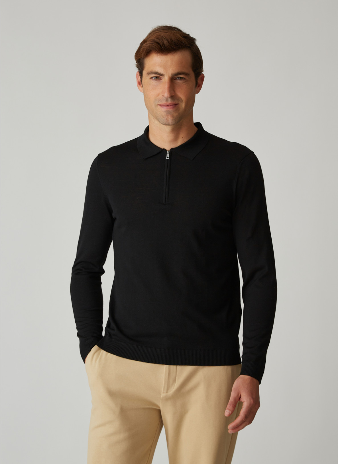 Pullover Polokragen Zip 1/1 Arm, Black Detailansicht 1