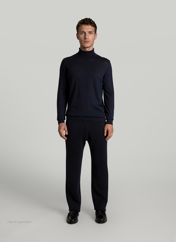 Pullover Rollkragen 1/1 Arm Navy Frontansicht