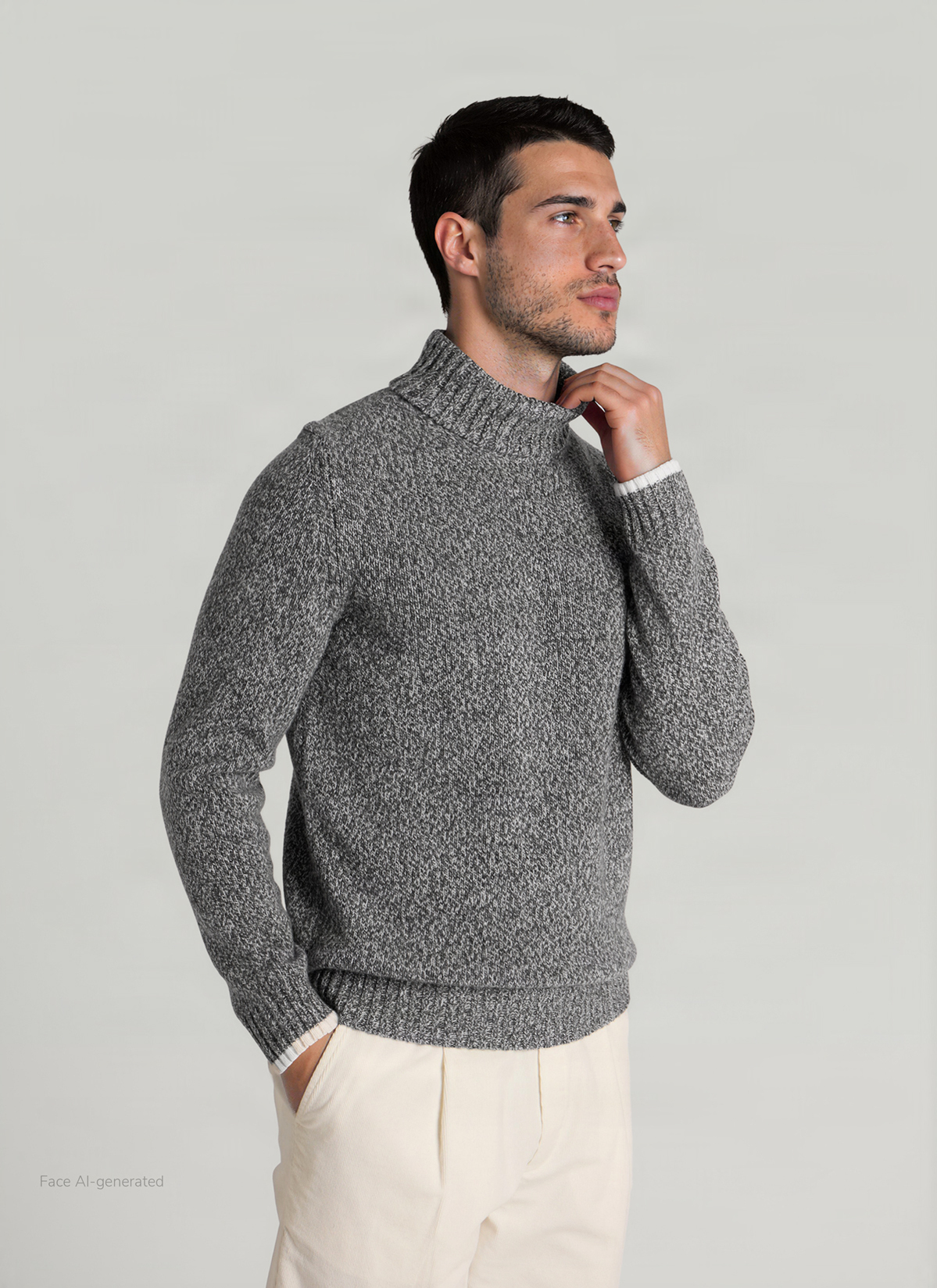 Pullover Rollkragen 1/1 Arm, Shark Skin Frontansicht