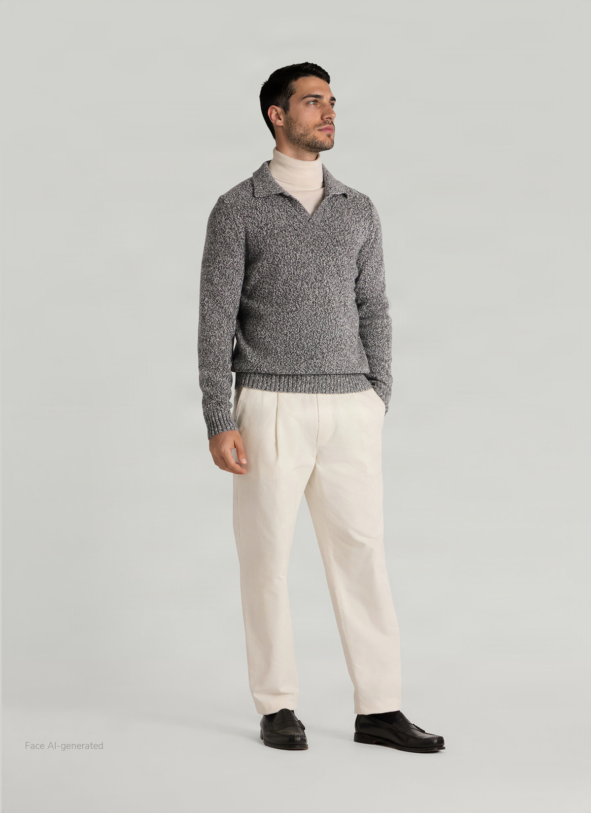 Pullover Polokragen Knopf 1/1 Arm, Shark Skin Detailansicht 2