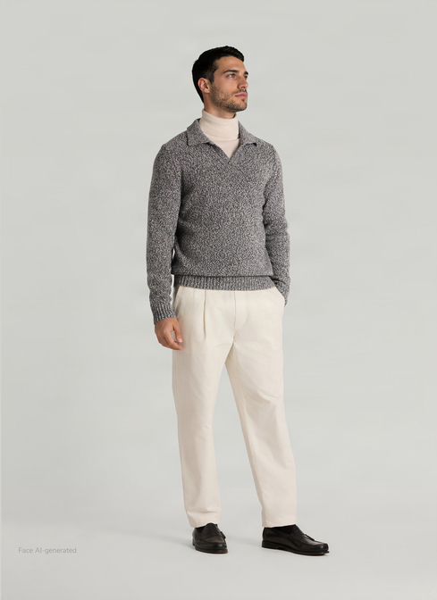Pullover Polokragen Knopf 1/1 Arm, Shark Skin Detailansicht 2