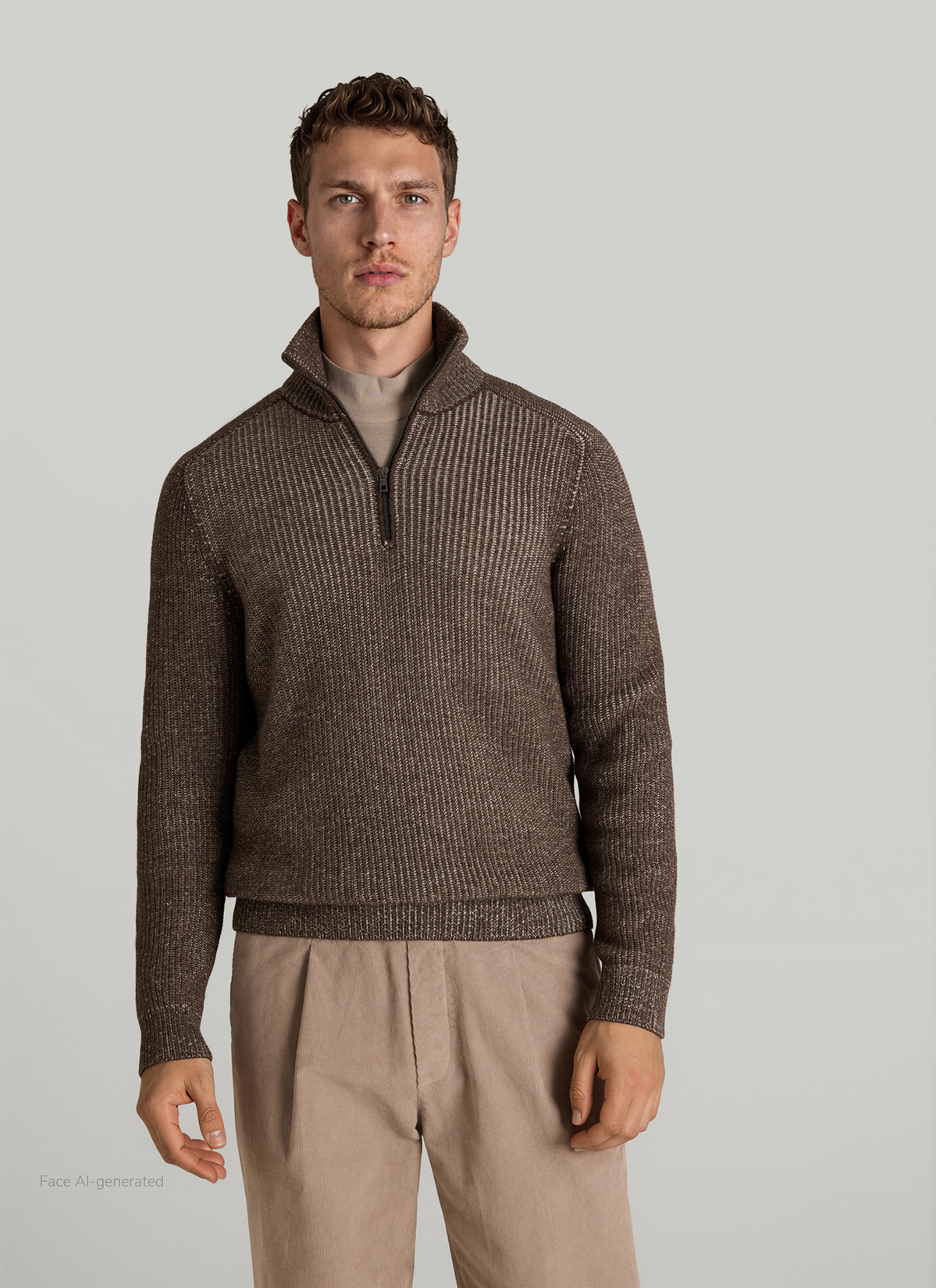 Pullover Troyer 1/1 Arm, Brownie Frontansicht