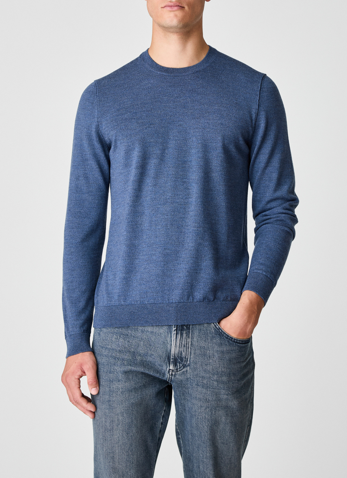 Pullover Rundhals 1/1 Arm, Nimes Blue Frontansicht