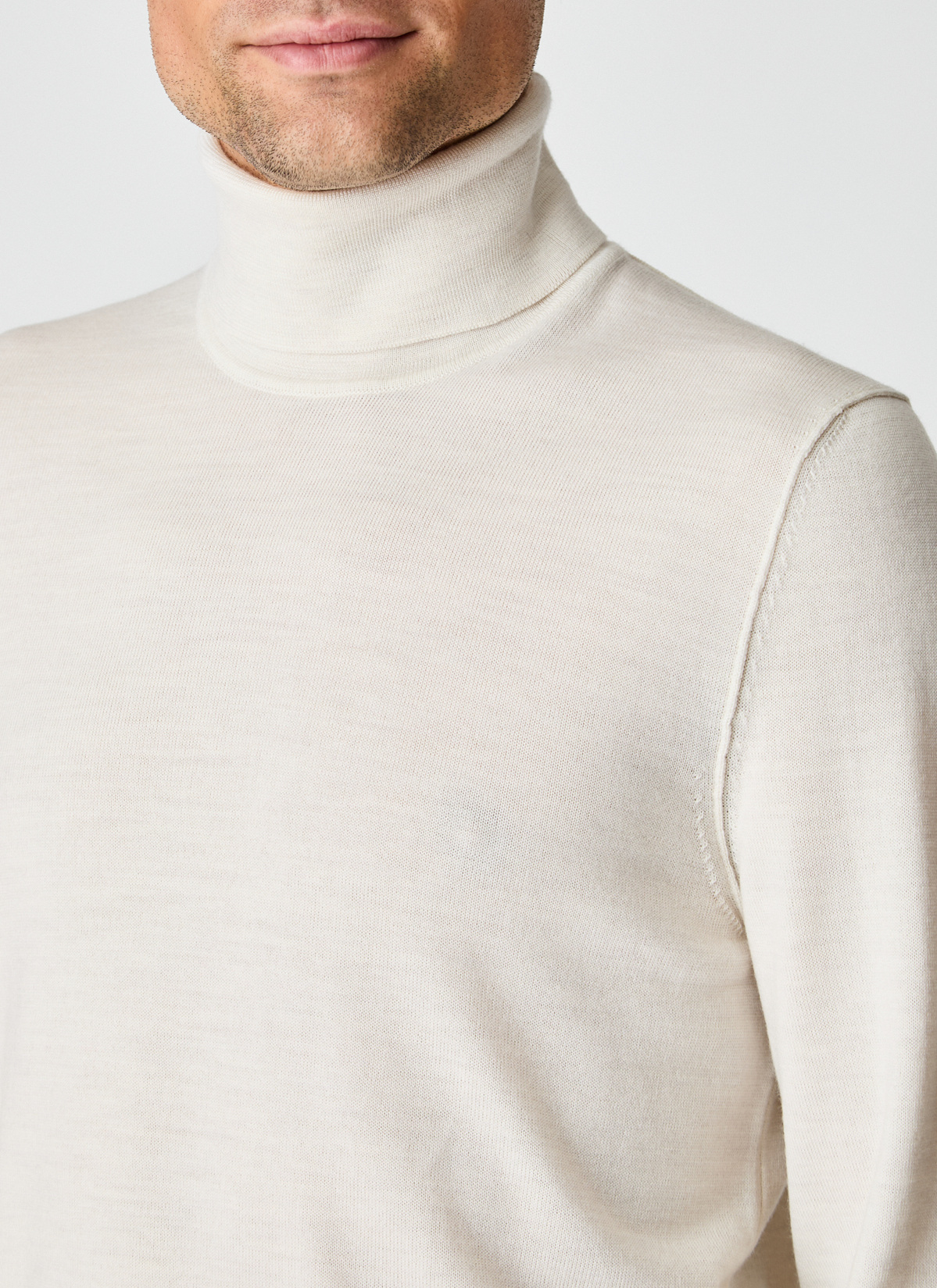 Pullover Rollkragen 1/1 Arm, Off White Detailansicht 2