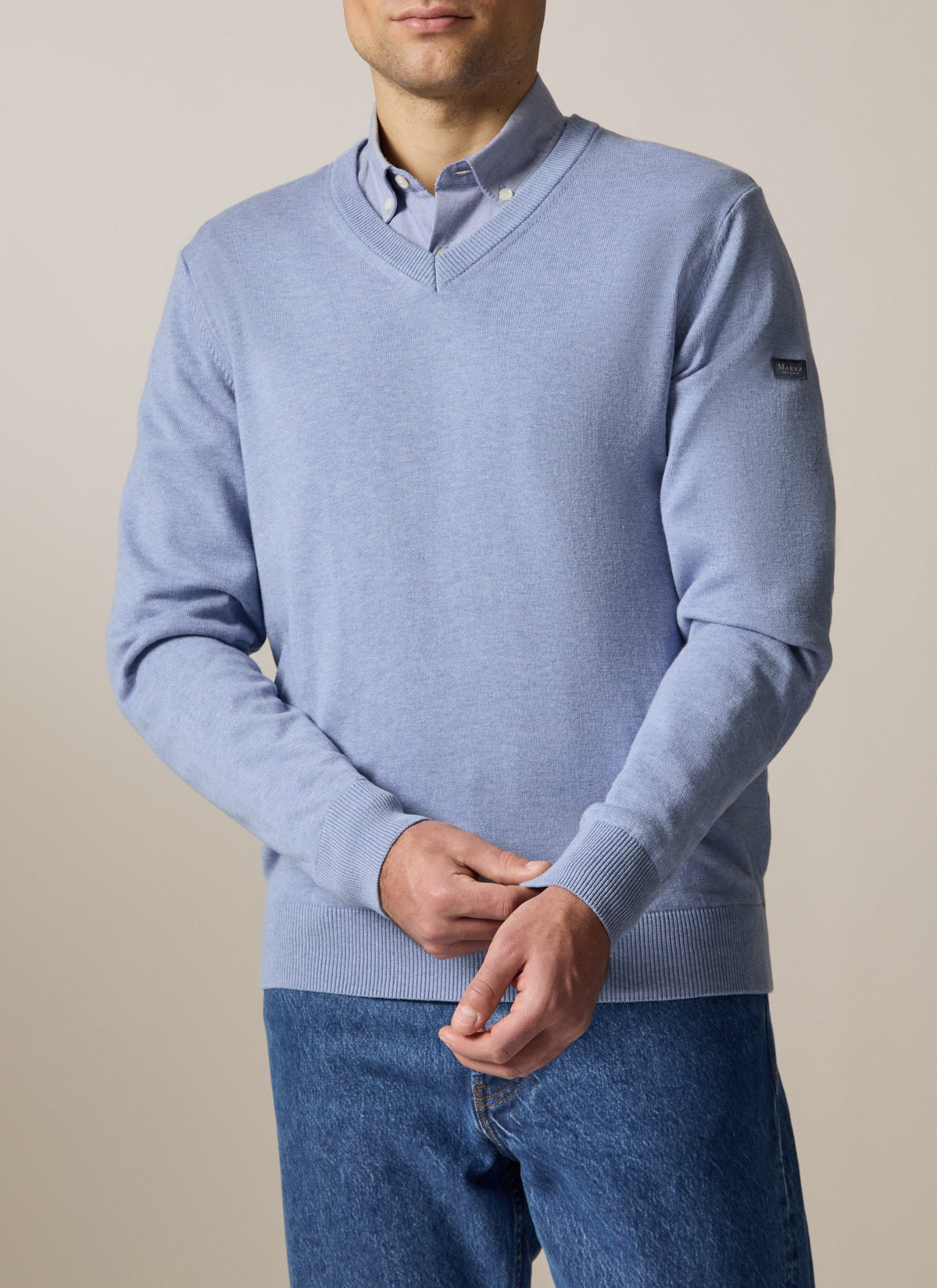 Pullover V-Ausschnitt 1/1 Arm, Shades of Blue Frontansicht