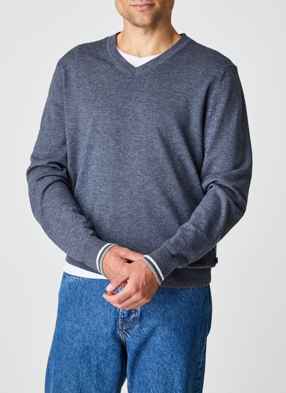 Pullover V-Ausschnitt 1/1 Arm Ink Blue Frontansicht