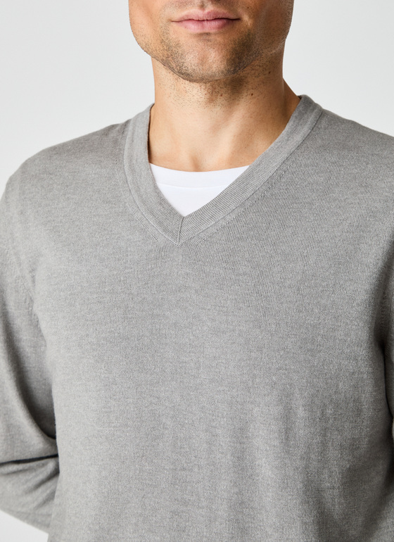Pullover V-Ausschnitt 1/1 Arm Mercury Grey Frontansicht