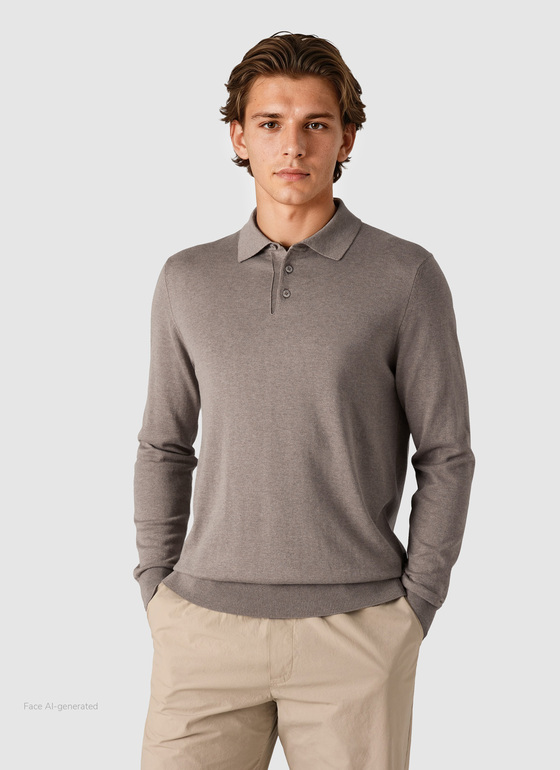 Pullover Polokragen Knopf 1/1 Arm Pale Brown Frontansicht