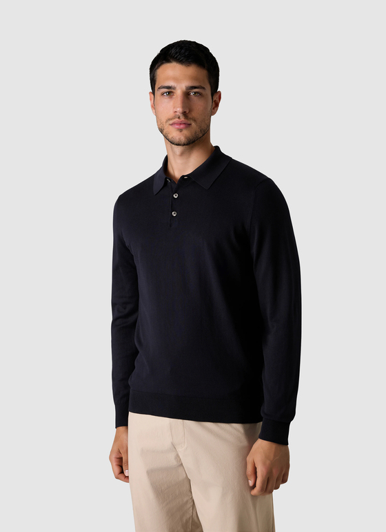 Pullover Polokragen Knopf 1/1 Arm Navy Frontansicht