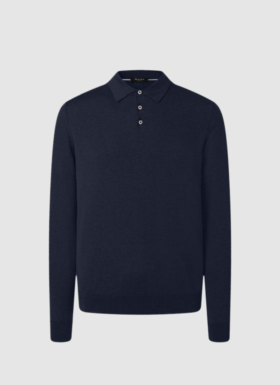 Pullover Polokragen Knopf 1/1 Arm Navy Frontansicht