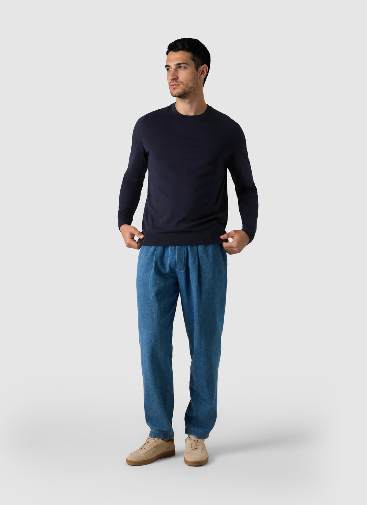 Pullover Rundhals 1/1 Arm, Navy Detailansicht 2