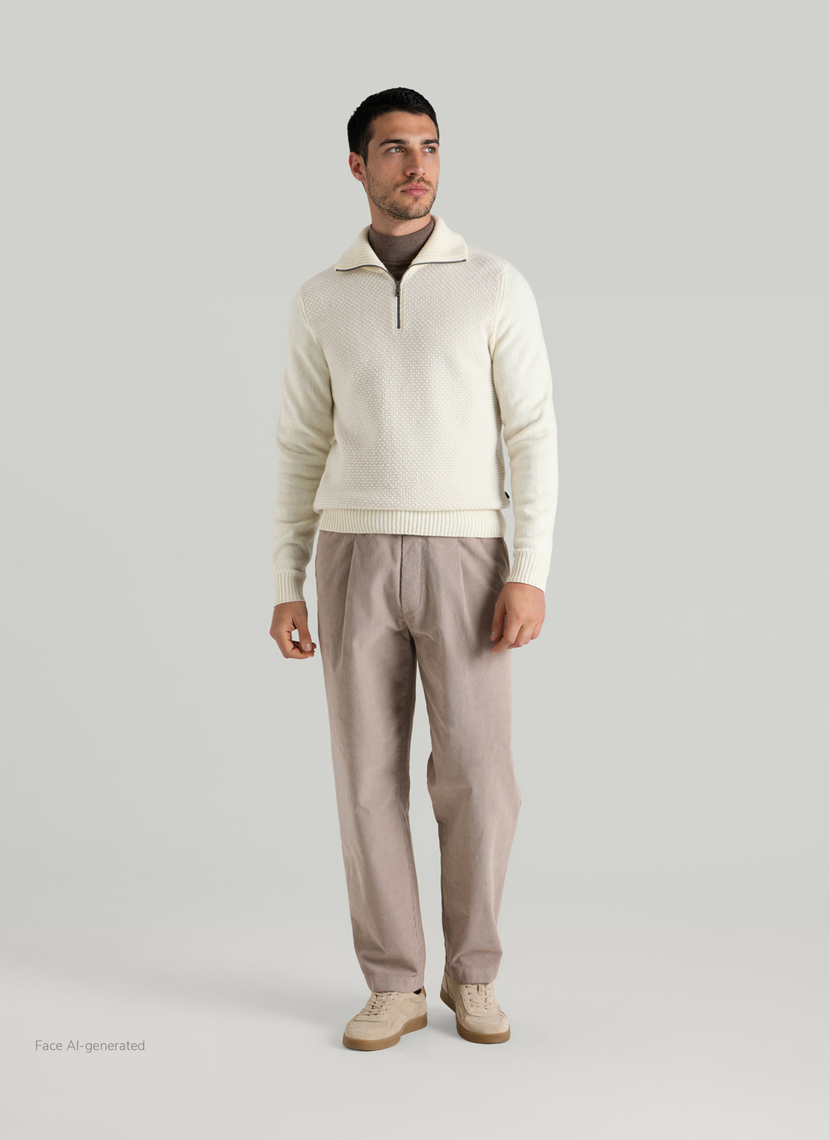 Pullover Troyer 1/1 Arm, Off White Detailansicht 2