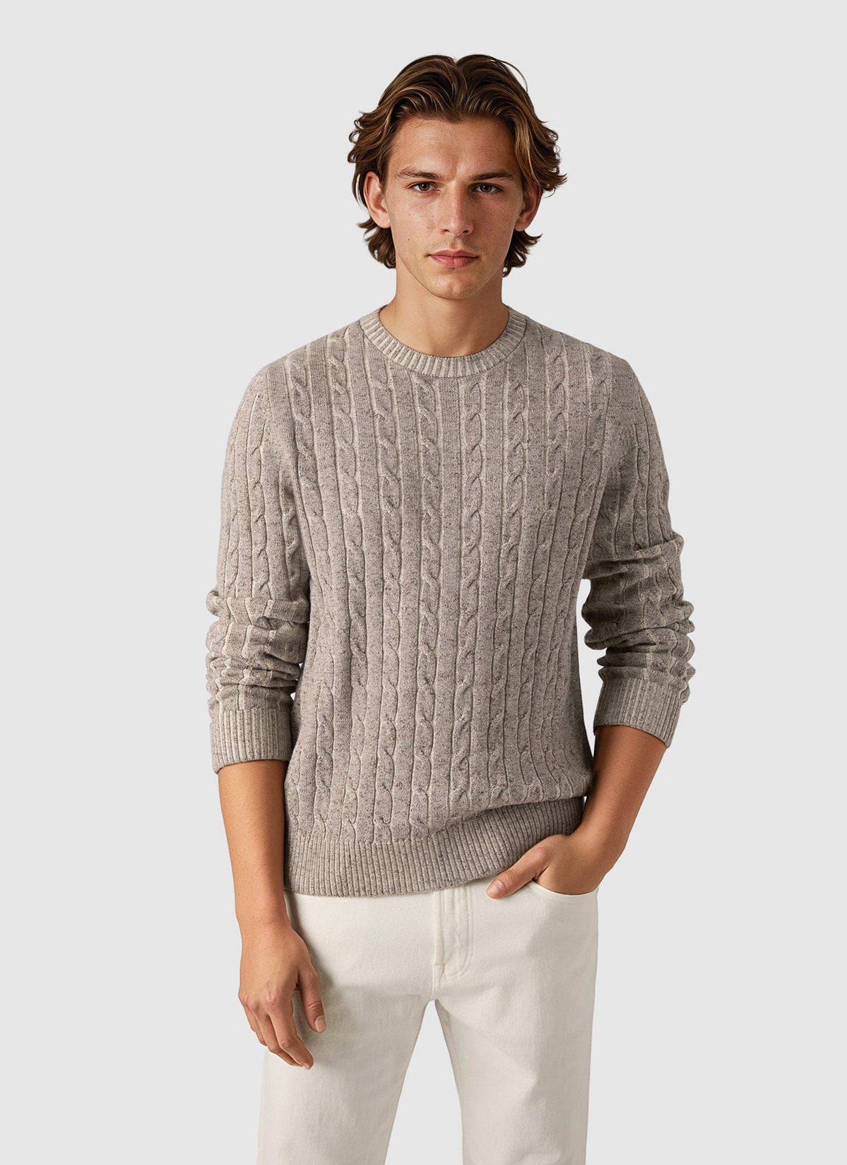 Pullover Rundhals 1/1 Arm, Pale Brown Frontansicht