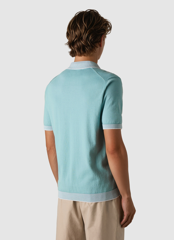 Pullover Polo 1/2 Arm Bright Aqua Frontansicht