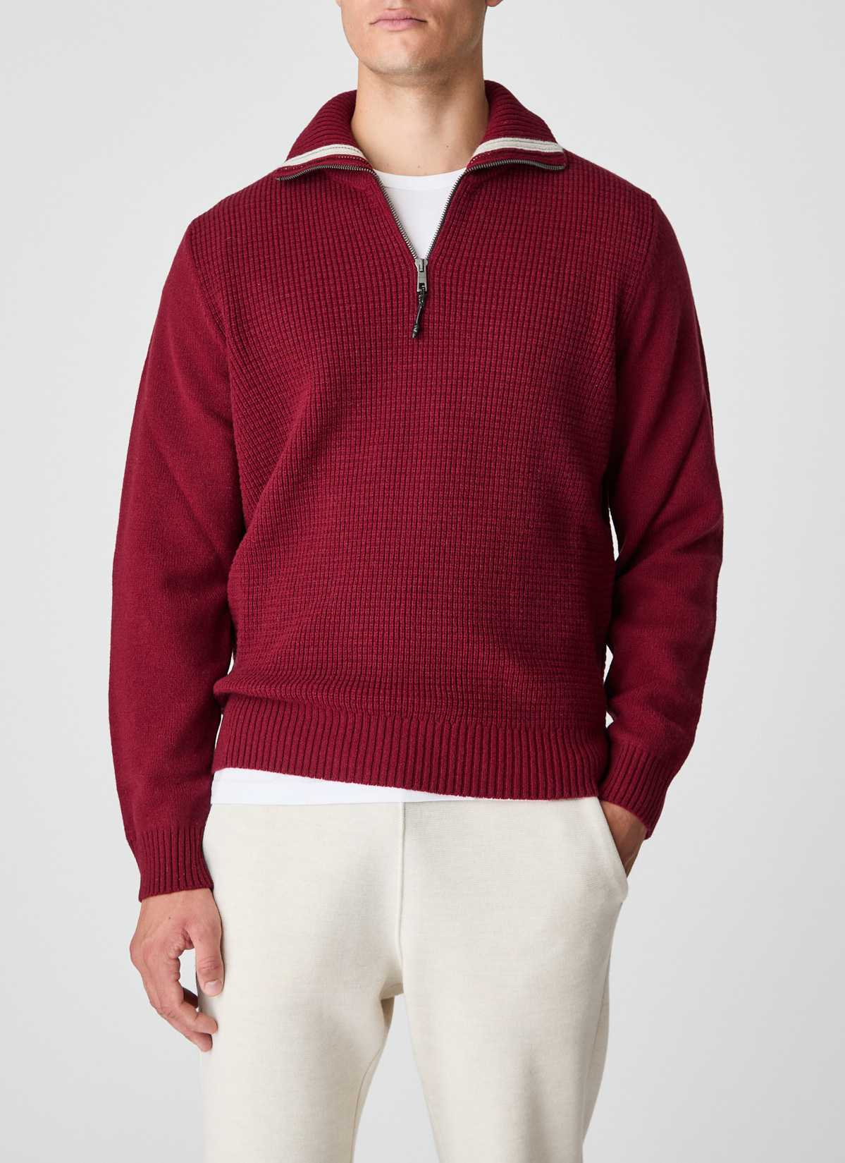 Pullover Troyer 1/1 Arm, Weinrot Frontansicht