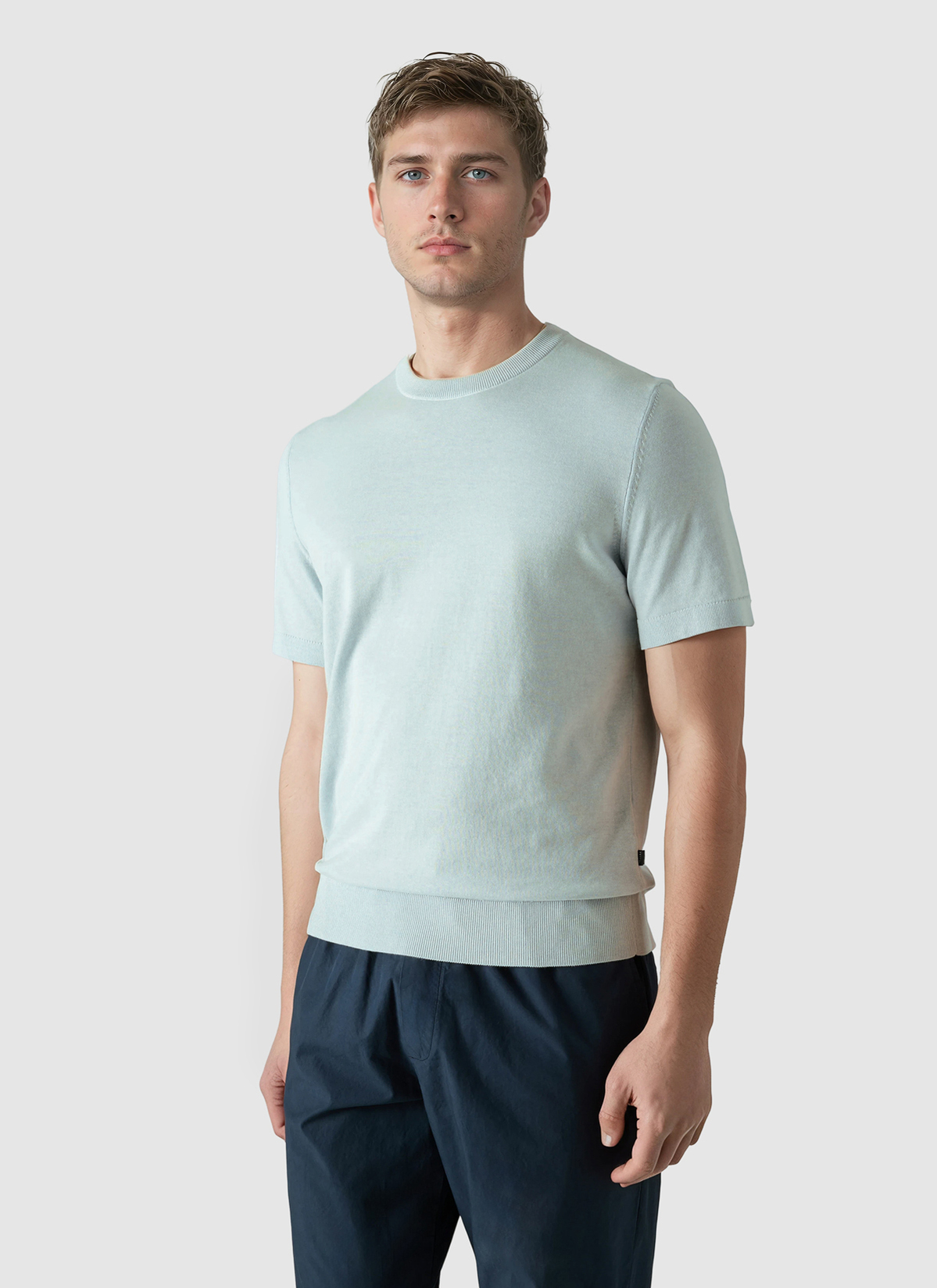 Pullover Rundhals 1/2 Arm, Bright Aqua Frontansicht