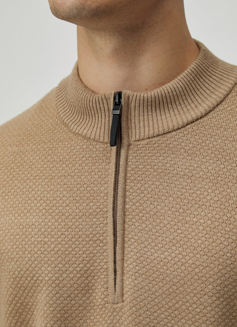 Pullover Stehkragen Zip 1/1 Arm, Choco Cream Detailansicht 1