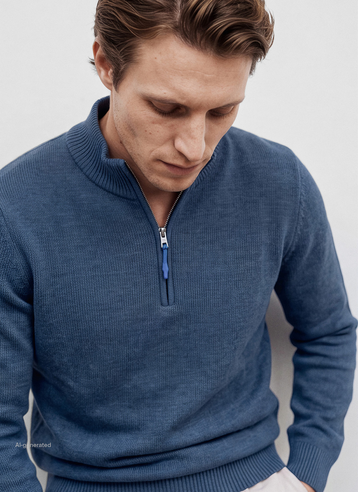 Pullover Troyer 1/1 Arm, Nimes Blue Frontansicht