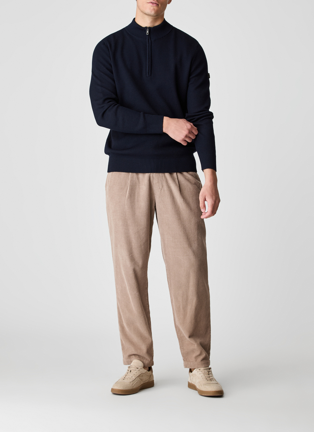 Pullover Stehkragen Zip 1/1 Arm, Navy Detailansicht 2