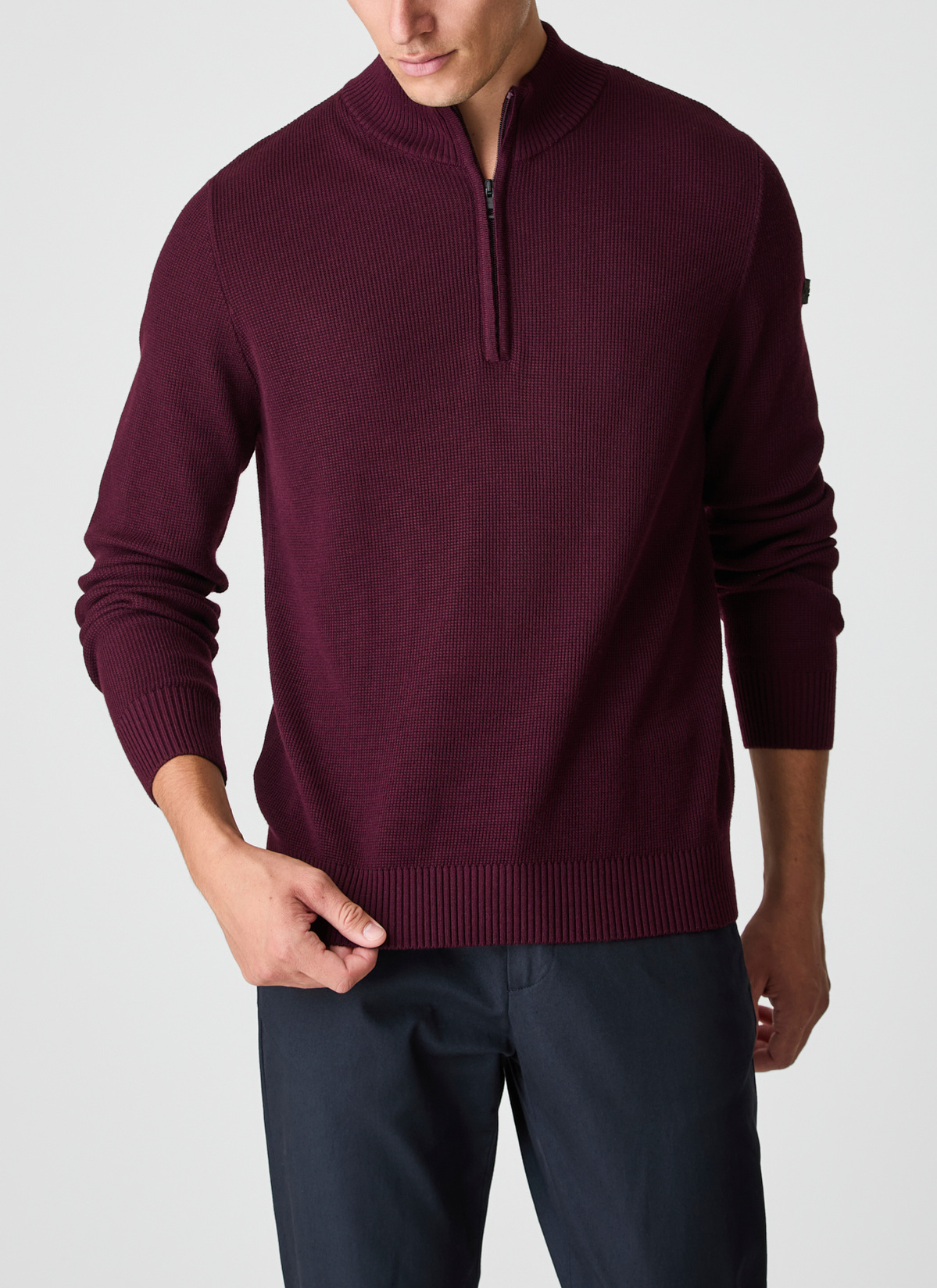 Pullover Stehkragen Zip 1/1 Arm, Barolo Wine Frontansicht