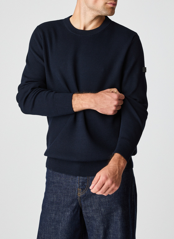 Pullover Rundhals 1/1 Arm Navy Frontansicht
