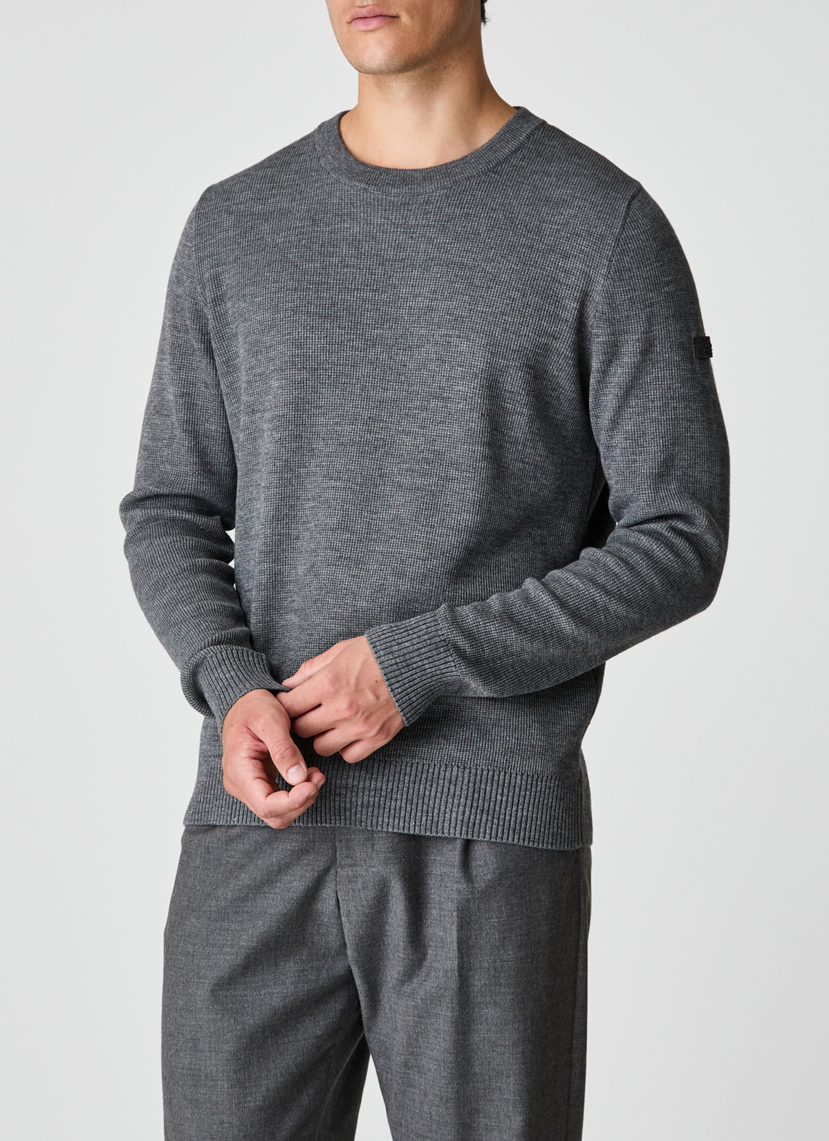 Pullover Rundhals 1/1 Arm, Smoky Grey Detailansicht 1