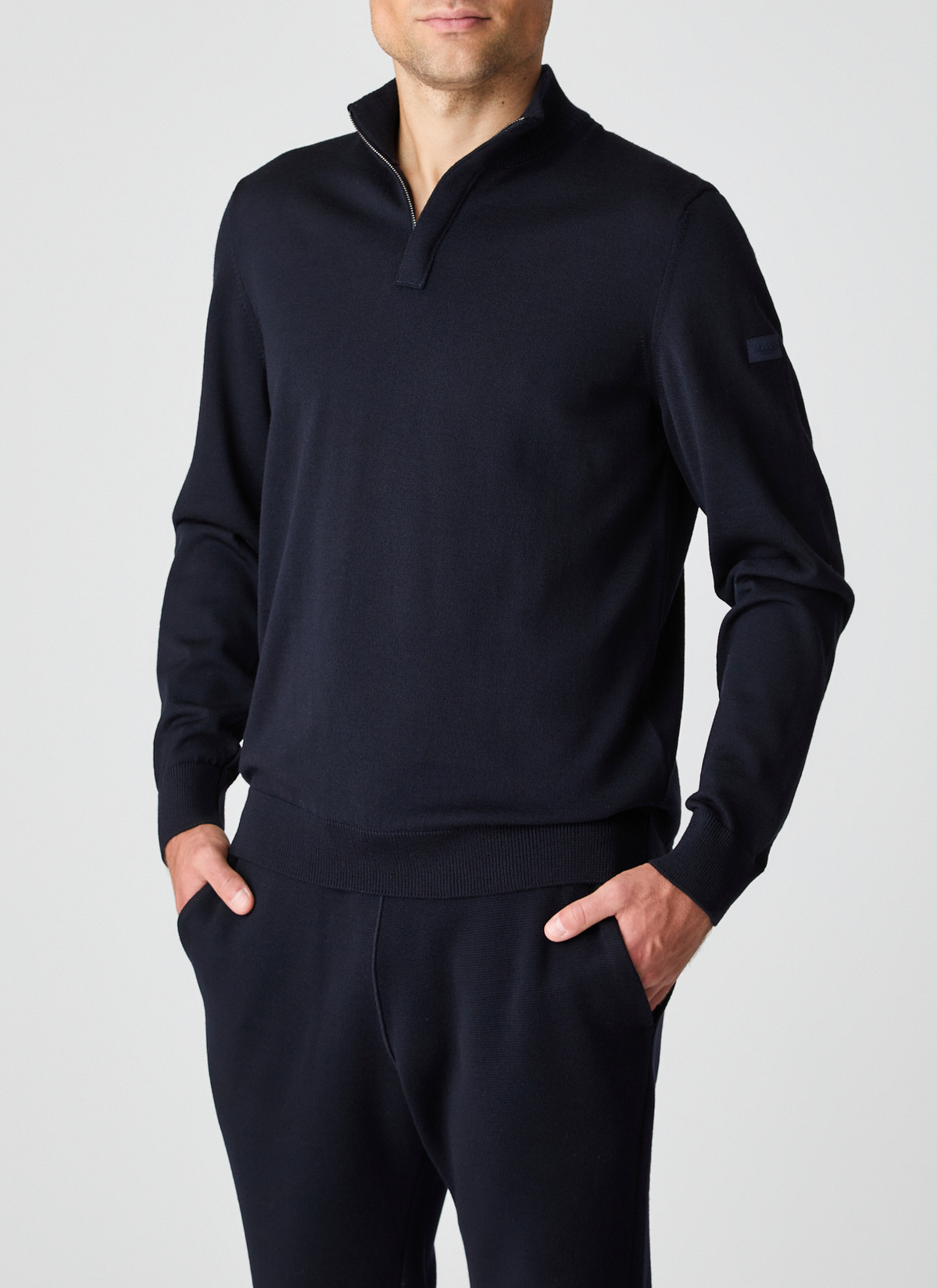 Pullover Stehkragen Zip 1/1 Arm, Navy Frontansicht
