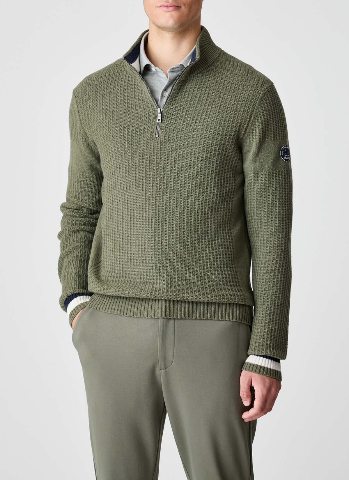 Pullover Troyer 1/1 Arm, Dark Moss Frontansicht