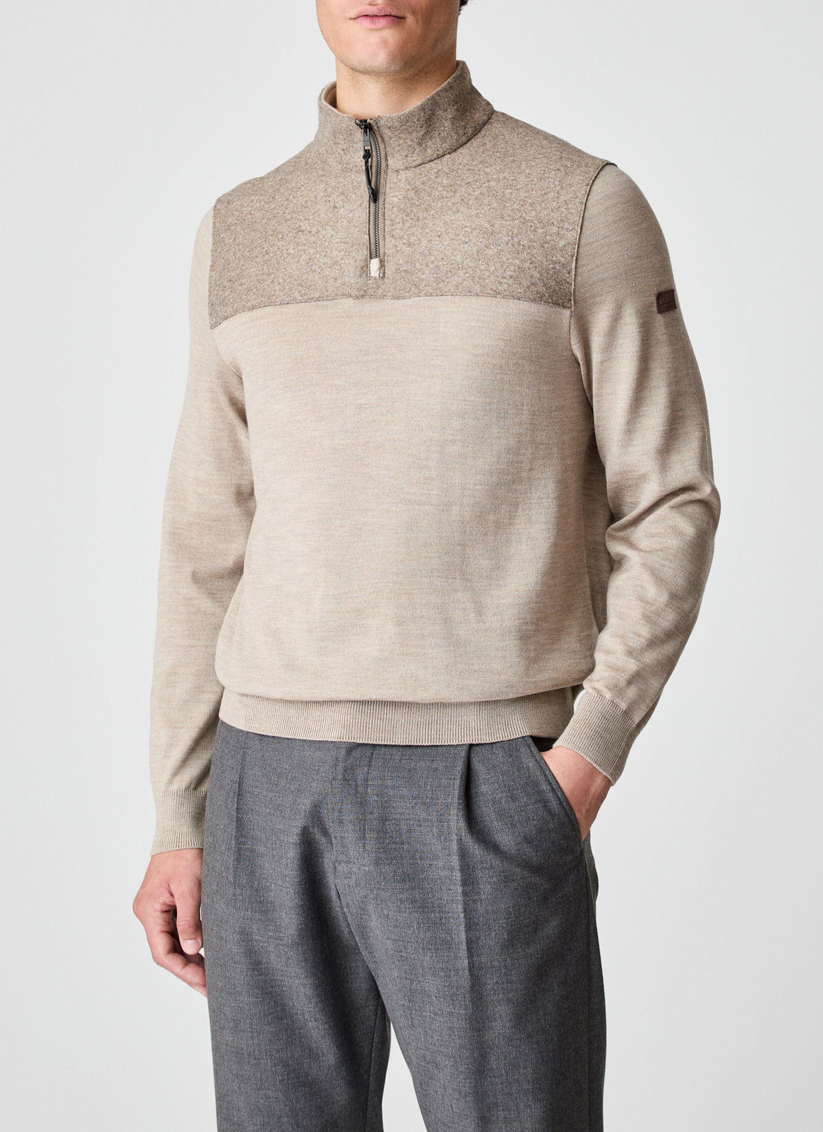 Pullover Troyer 1/1 Arm, Iced Latte Detailansicht 1