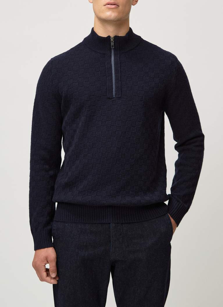 Pullover Troyer 1/1 Arm, Navy Frontansicht