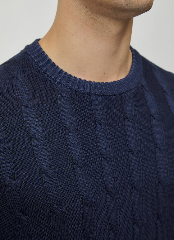 Pullover Rundhals 1/1 Arm Navy Frontansicht