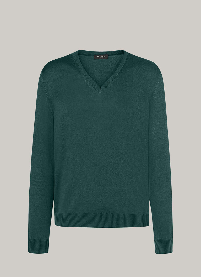 V-Ausschnitt Pullover 100% MerinowolleBottle Green Frontansicht