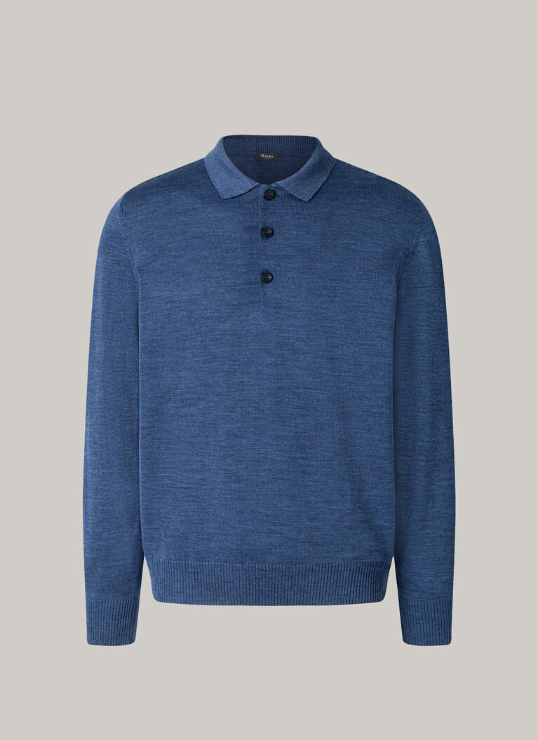 Pullover, Polo-Neck, Steel Blue Frontansicht