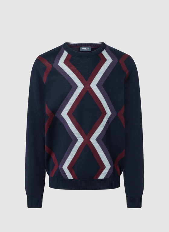 Pullover Rundhals 1/1 Arm Navy Frontansicht