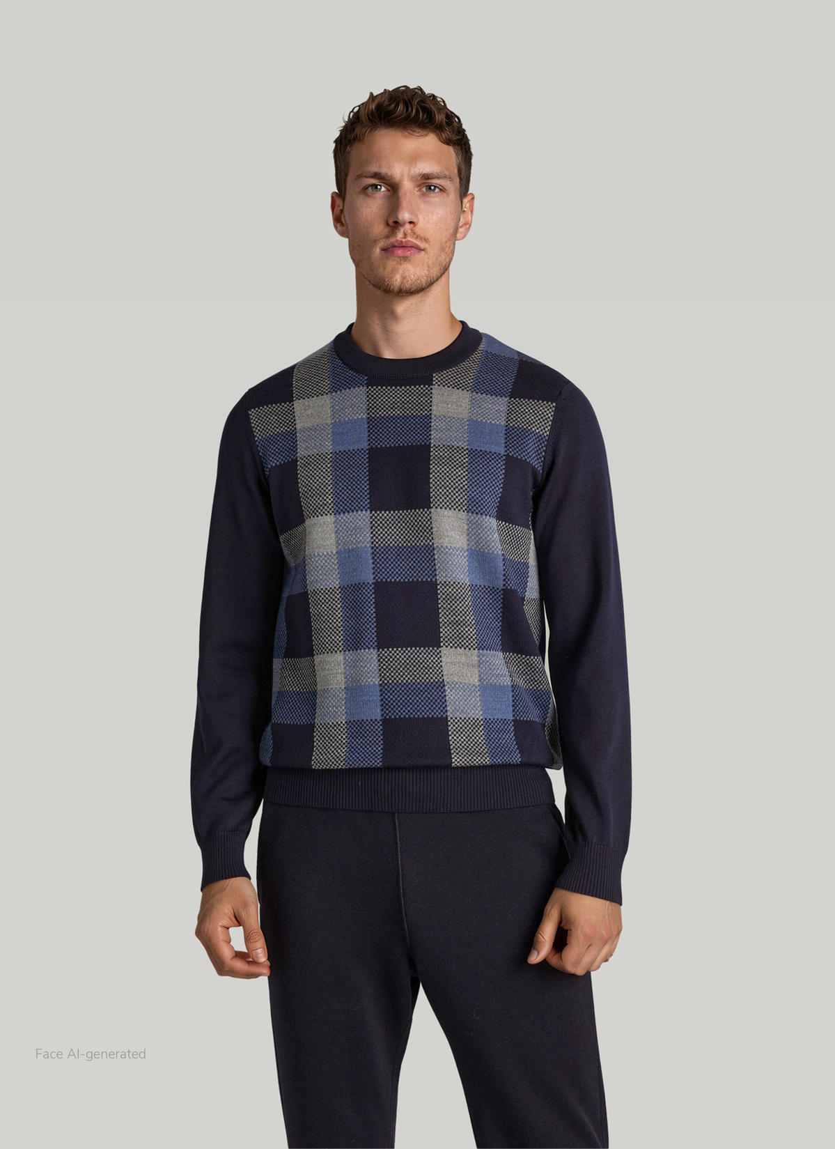 Pullover Rundhals 1/1 Arm, Navy Frontansicht