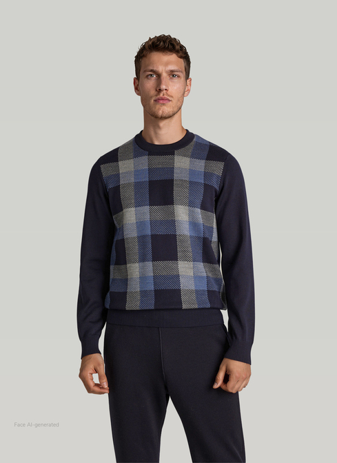 Pullover Rundhals 1/1 Arm, Navy Frontansicht