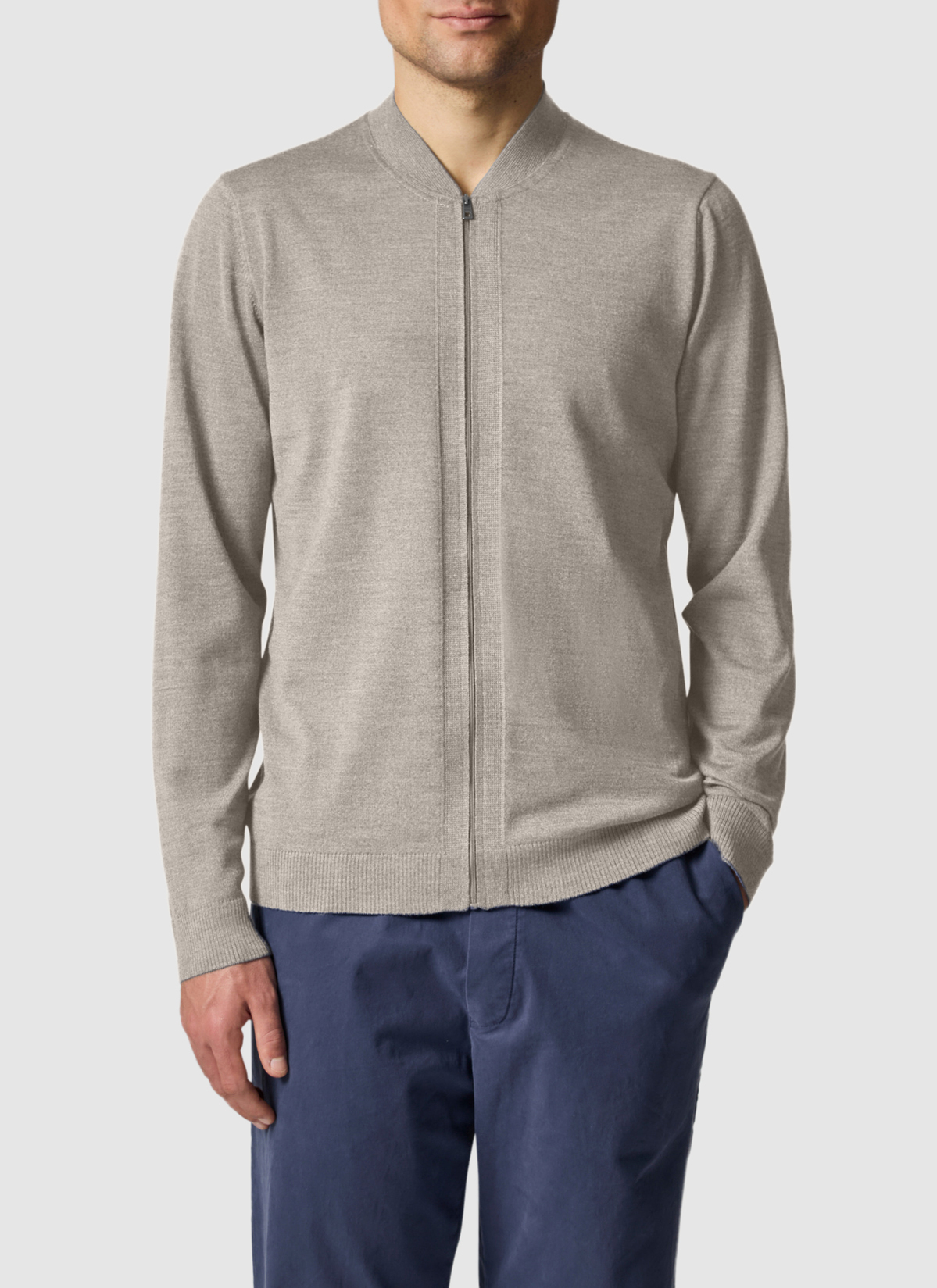 Strickjacke Zip 1/1 Arm, Iced Latte Frontansicht