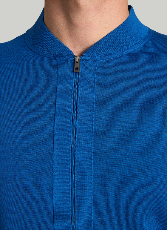 Strickjacke Zip 1/1 Arm Medium Blue Frontansicht