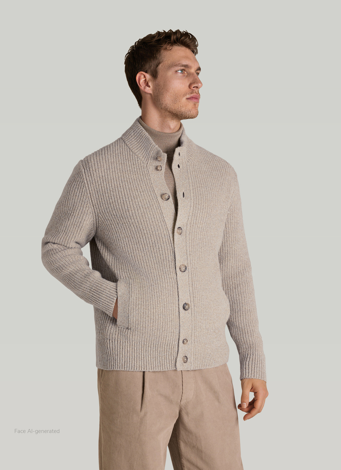 Strick Cardigan 1/1 Arm, Iced Latte Frontansicht