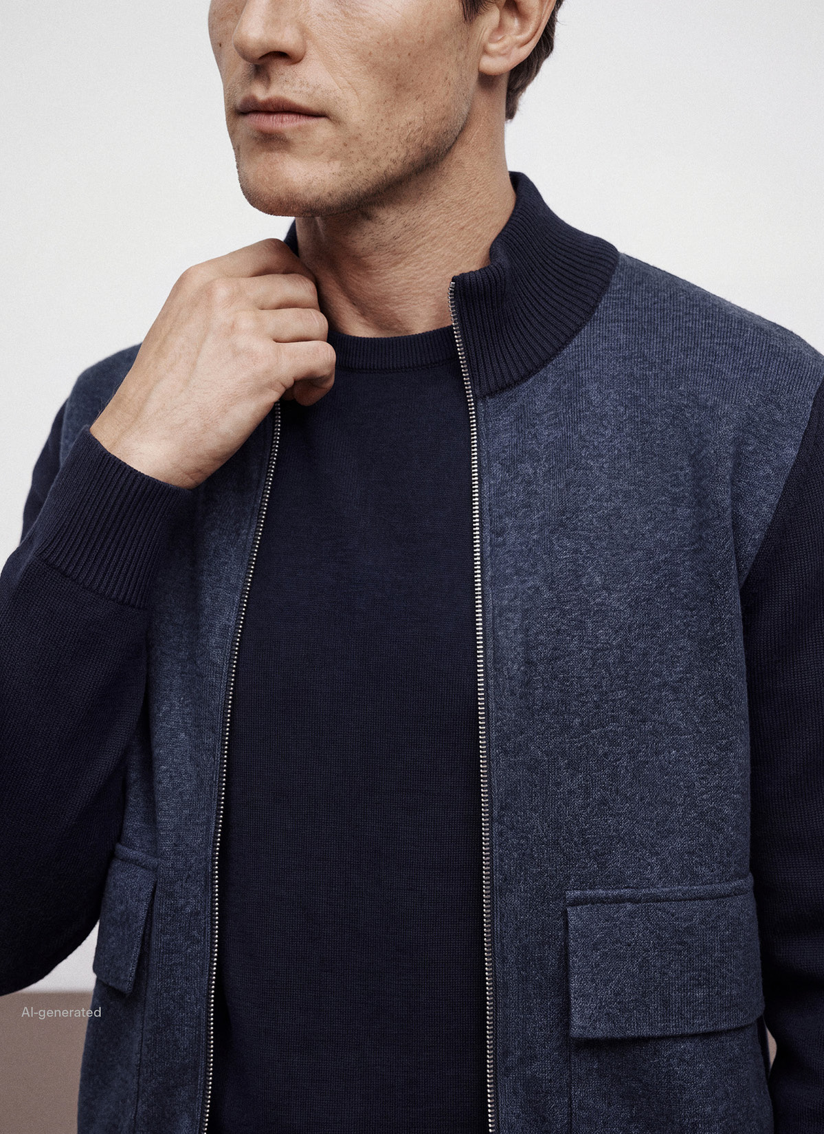 Strickjacke Zip 1/1 Arm, Navy Frontansicht