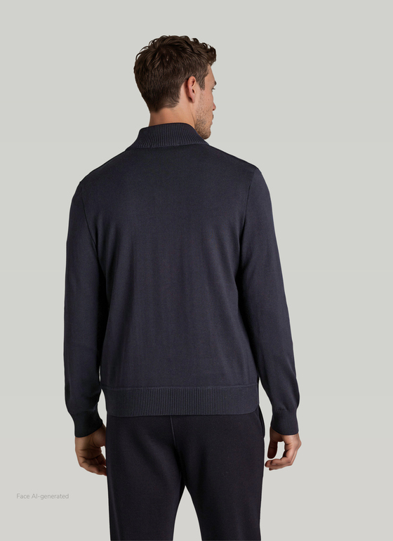 Strickjacke Zip 1/1 Arm Navy Frontansicht